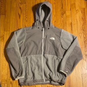 Gray north face fleece hooded jacket